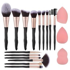 18pcs Black Natural Synthetic Makeup Brushes And Sponges Makeup Tool Set